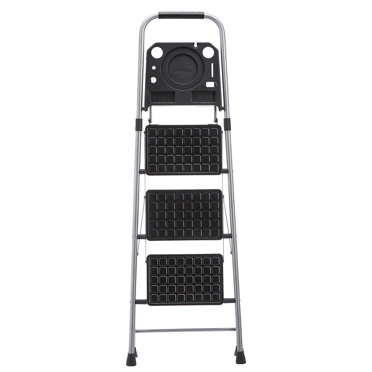 Amazon Basics Folding Step Stool - 3-Step with Tooltray, Steel, 200-Pound Capacity, Grey