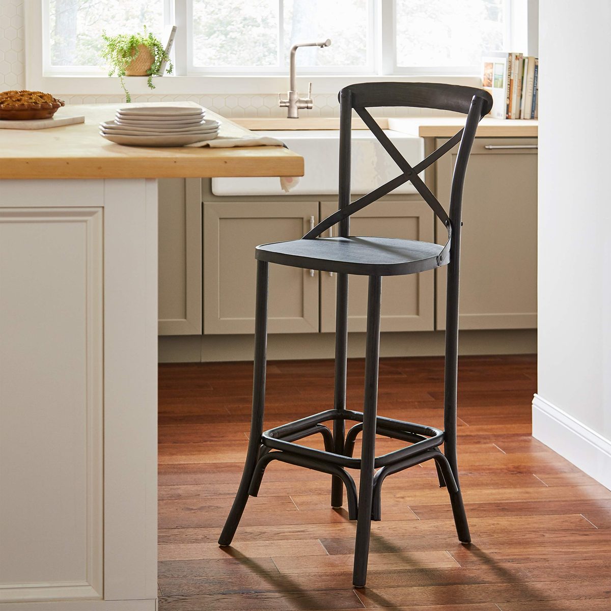 Amazon Brand – Stone & Beam Industrial Barstool, 42"H, Black