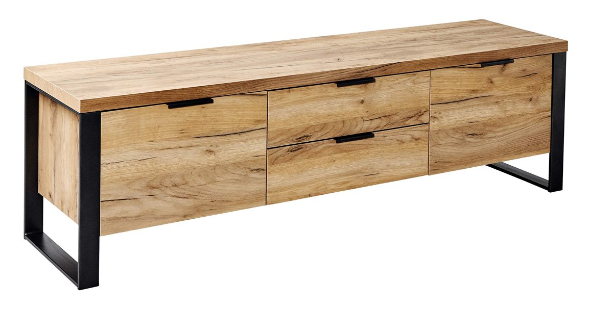 Amazon Brand - Movian Ems 2-Door 2-Drawer TV Stand for TVs up to 60", 152.4 x 39.5 x 45cm, Brown Oak-Effect/Black