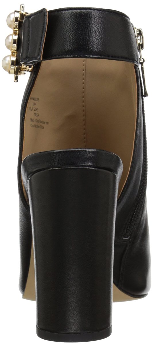 Amazon Brand - The Fix Women's Giana Open Toe Bootie with Pearl Buckle, black leather, 8 B US