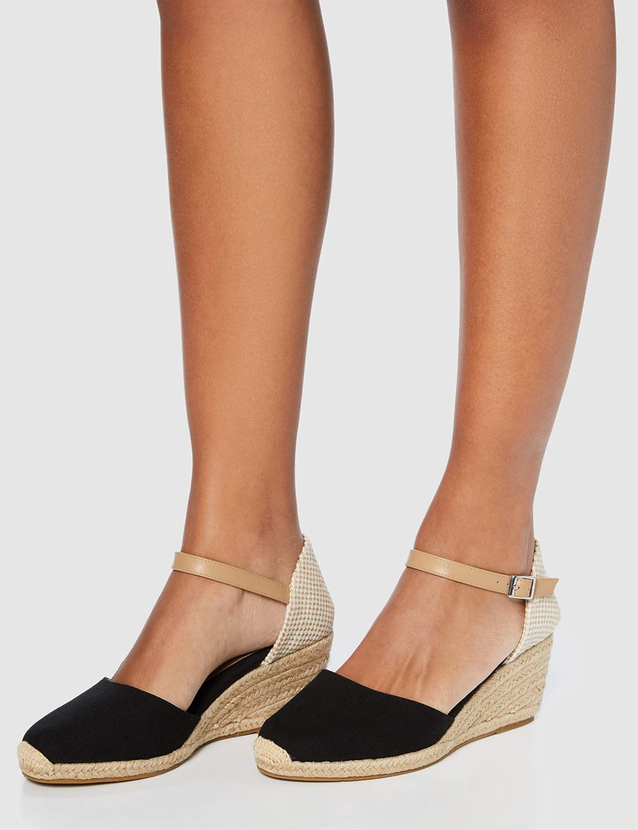 find. Women's Mid-Wedge Close Toe Canvas Espadrille Sandal, Black Black, 8