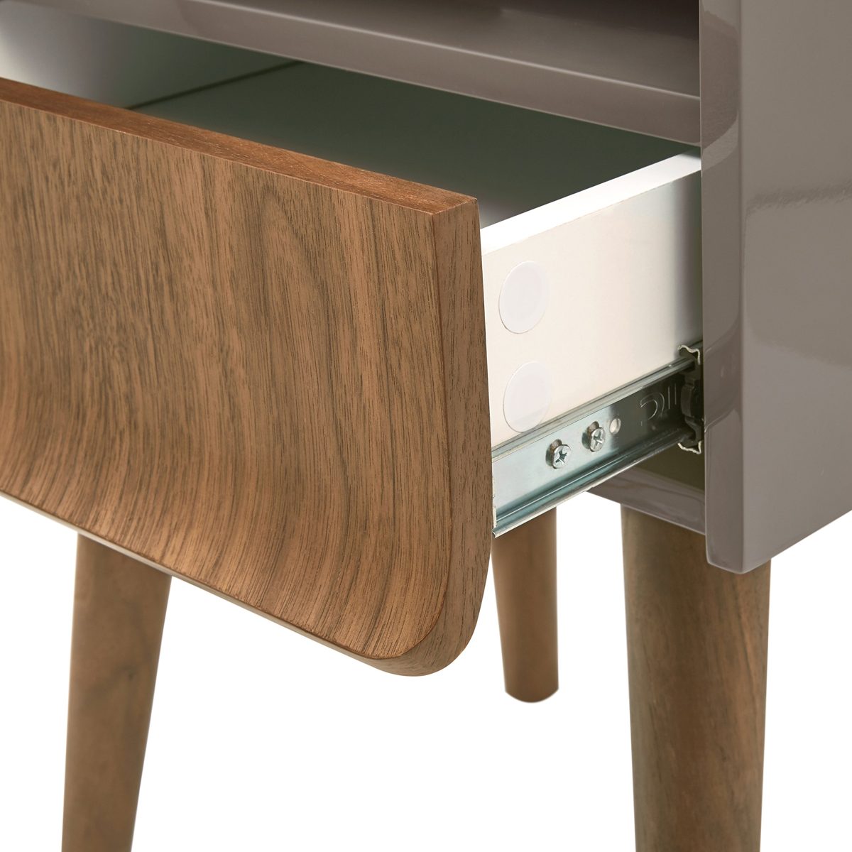 Amazon Brand – Rivet Mid-Century Modern Lacquer Side End Table Nightstand, Grey and Walnut