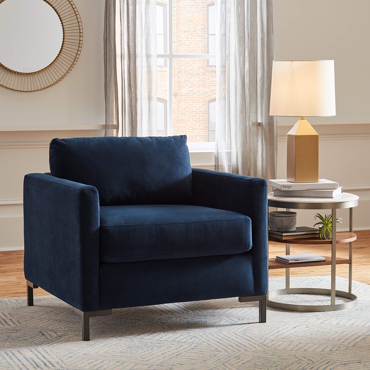 Amazon Brand – Rivet Edgewest Low Back Modern Accent Chair, 34"W, Blue Ink