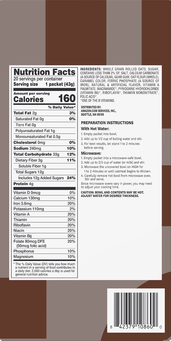 Solimo Instant Oatmeal, Maple & Brown Sugar Flavored, 20 Packets (Pack of 6)
