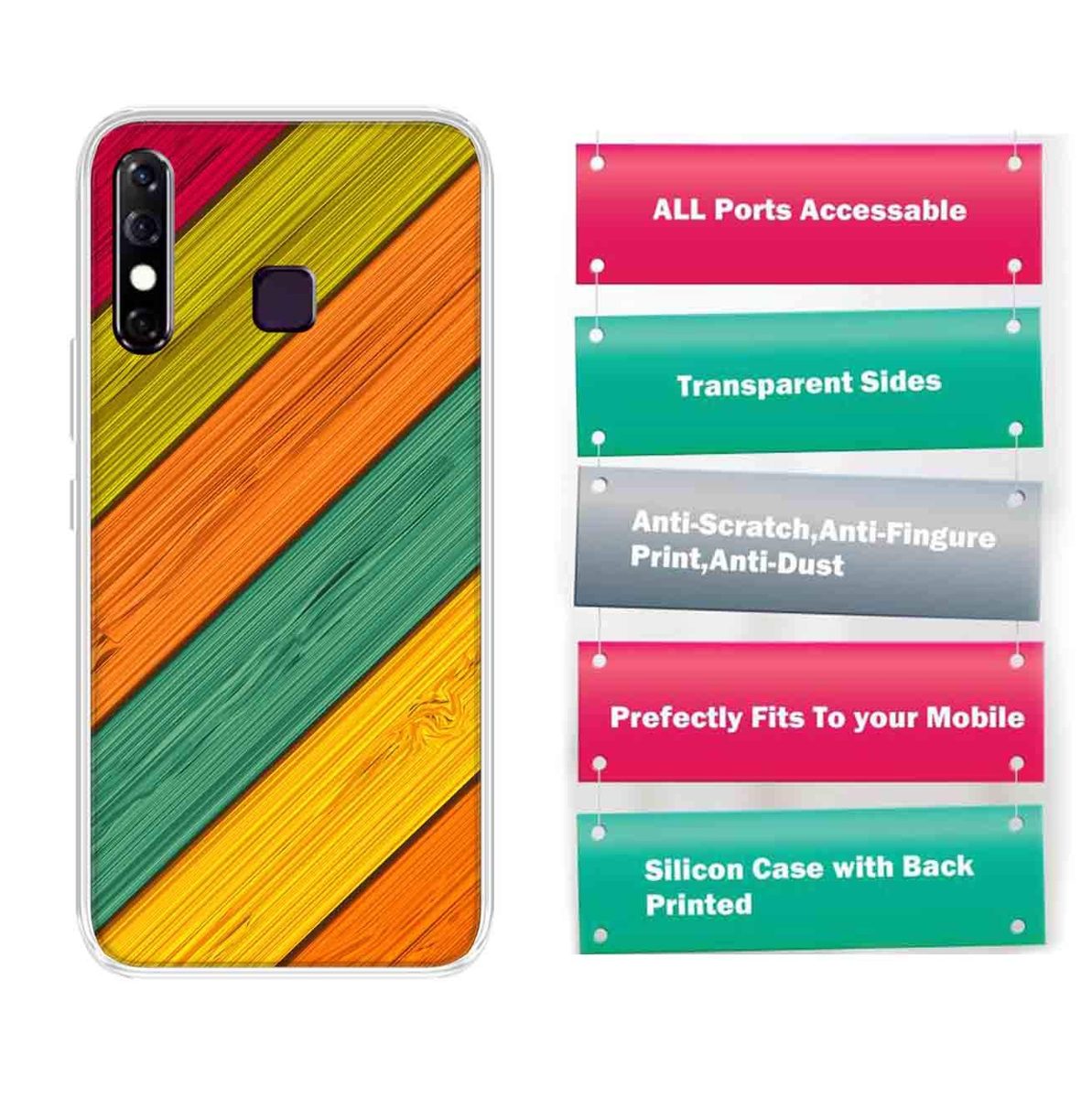 Amazon Brand - Solimo Designer Multicolor Slant Wooden Pattern Printed Soft Back Case Mobile Cover for Infinix Hot 8