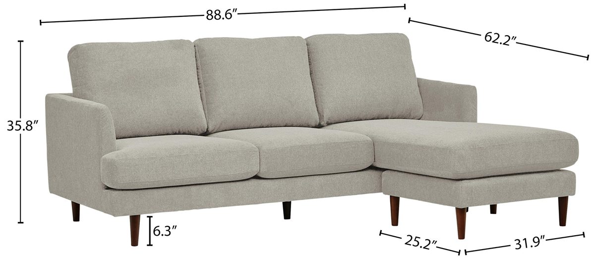 Amazon Brand – Rivet Goodwin Modern Sectional Sofa, 88.6"W, Light Grey