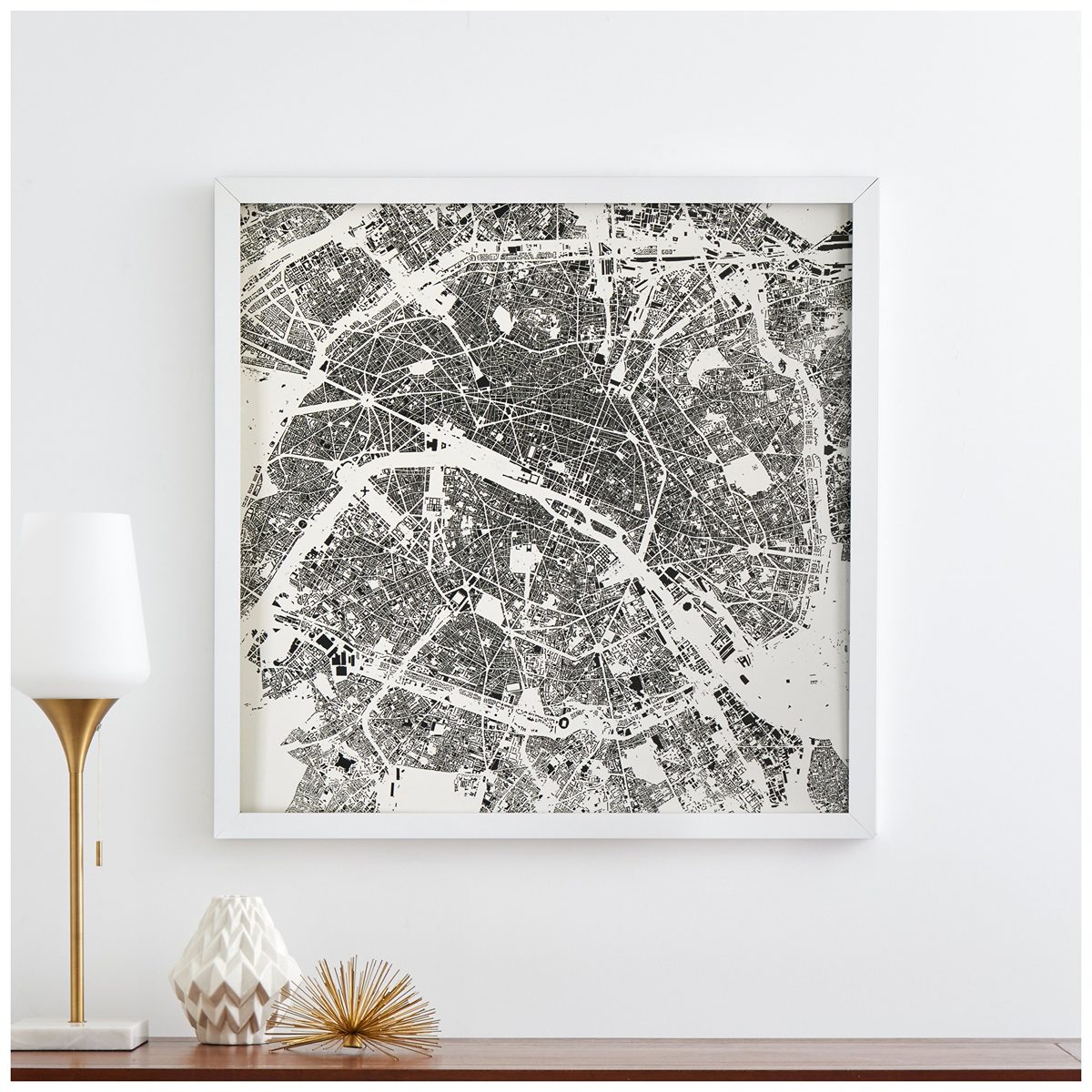 Amazon Brand – Rivet Modern White Framed Black and White Paris Map Print, 30" x 30"