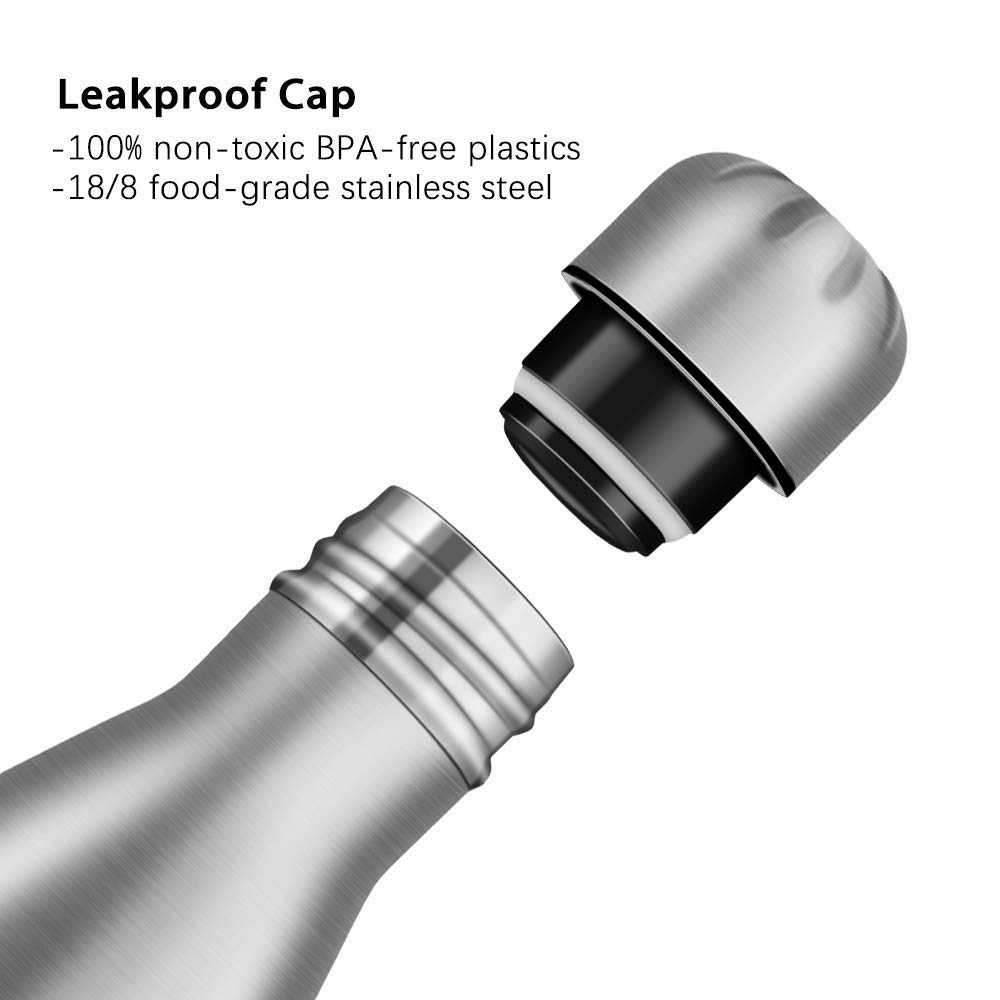 UMI. by Amazon Water Bottle in Stainless Steel / 750 ml or 500 ml / Vacuum Insulated Thermos Bottle / BPA-Free / Leak-Proof / Water Bottle for Sports, Outdoors, Office or School, Stainless steel, 750ml