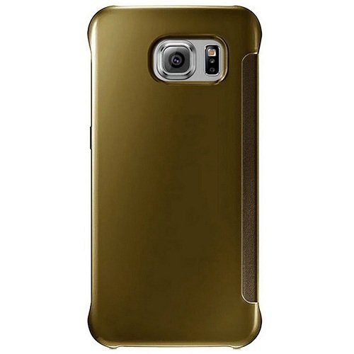 Amazon Brand - Solimo Protective Clear View flip Cover for Samsung Galaxy S6 Edge (Gold)
