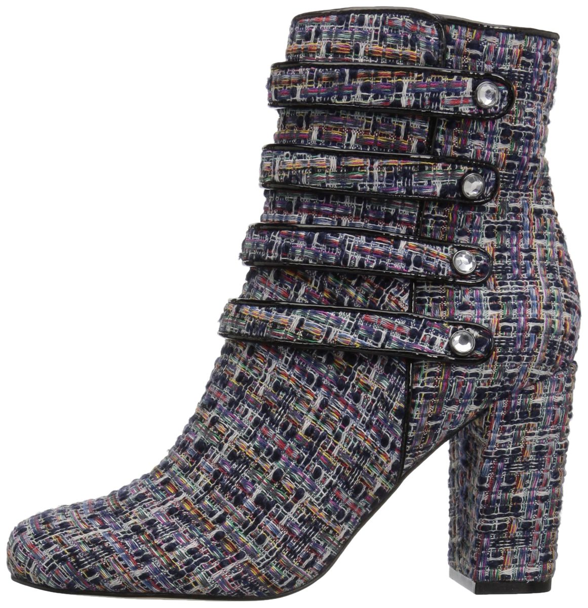 The Fix Amazon Brand Women's Sadie Military-Inspired Four-Strap Ankle Boot with Jewel Buttons, Black Multi, 7 B US
