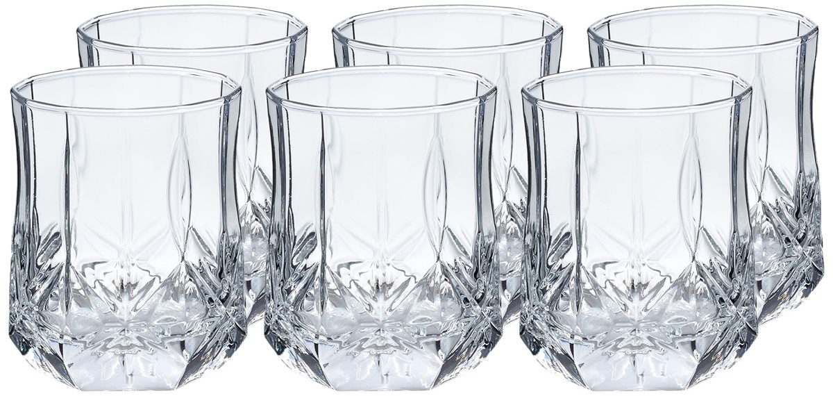AmazonBasics Briercrest Old Fashioned Glass Drinkware Set, 9-Ounce, Set of 6