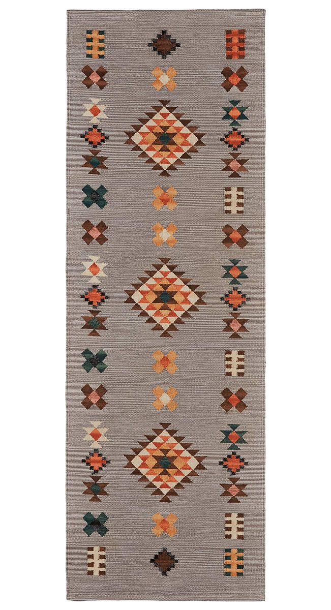 Amazon Brand – Stone & Beam Casual Geometric Southwestern Flatweave Cotton Runner Rug, 2' 6" x 8', Gray, Orange