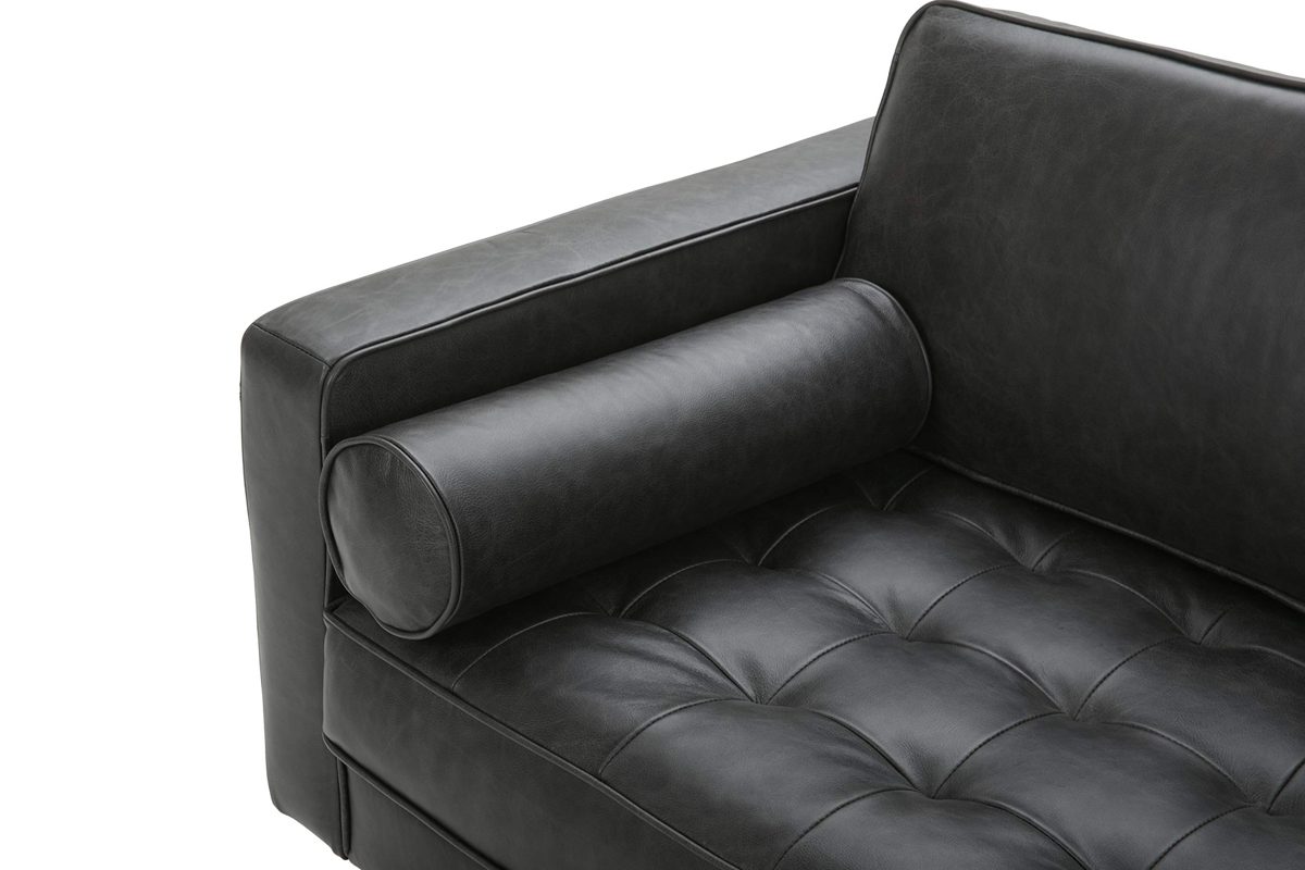 Amazon Brand – Rivet Aiden Mid-Century Leather Sofa with Tapered Wood Legs, 74"W, Black