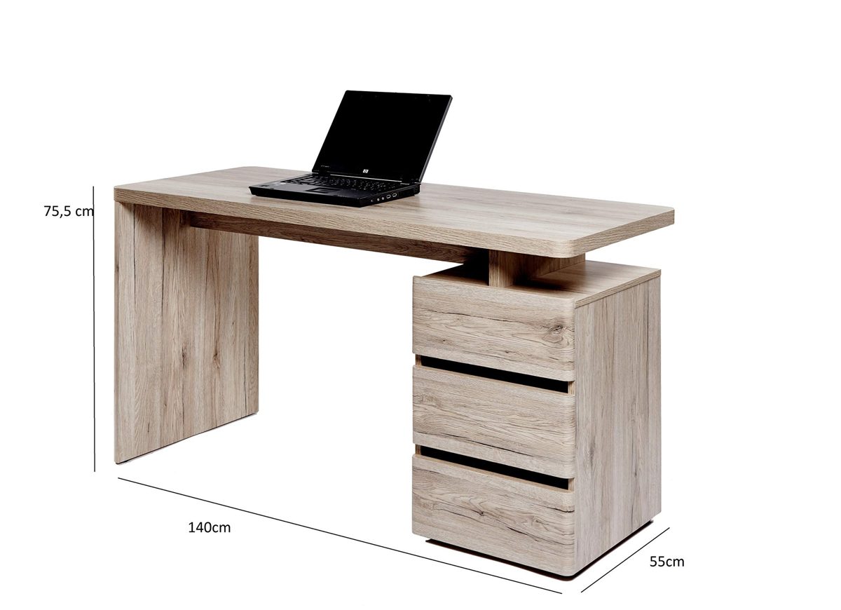 Amazon Brand - Movian Skadar 3-Drawer Desk, 140 x 55 x 76cm, Light Brown Oak-Effect