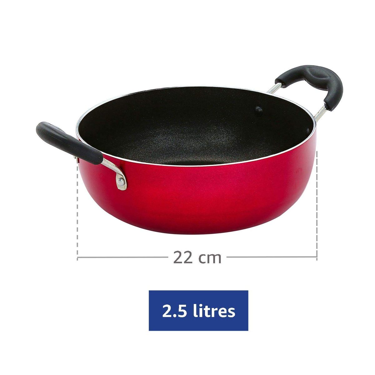 (Renewed) Amazon Brand - Solimo Non Stick Kadhai (22cm, Induction and Gas Stove Compatible)