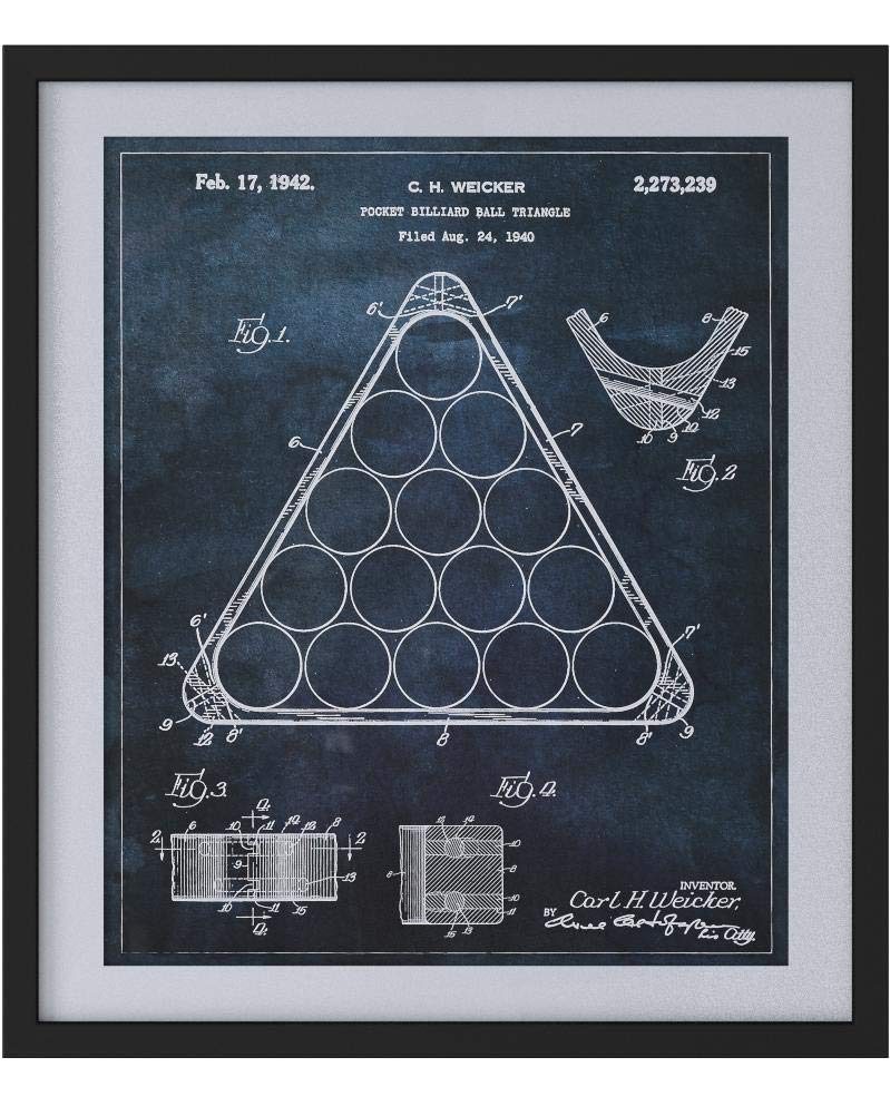Amazon Brand – Stone & Beam Modern Dark Blue Print, Billiard Rack Patent Wall Art, in Black Frame, 28" x 34"