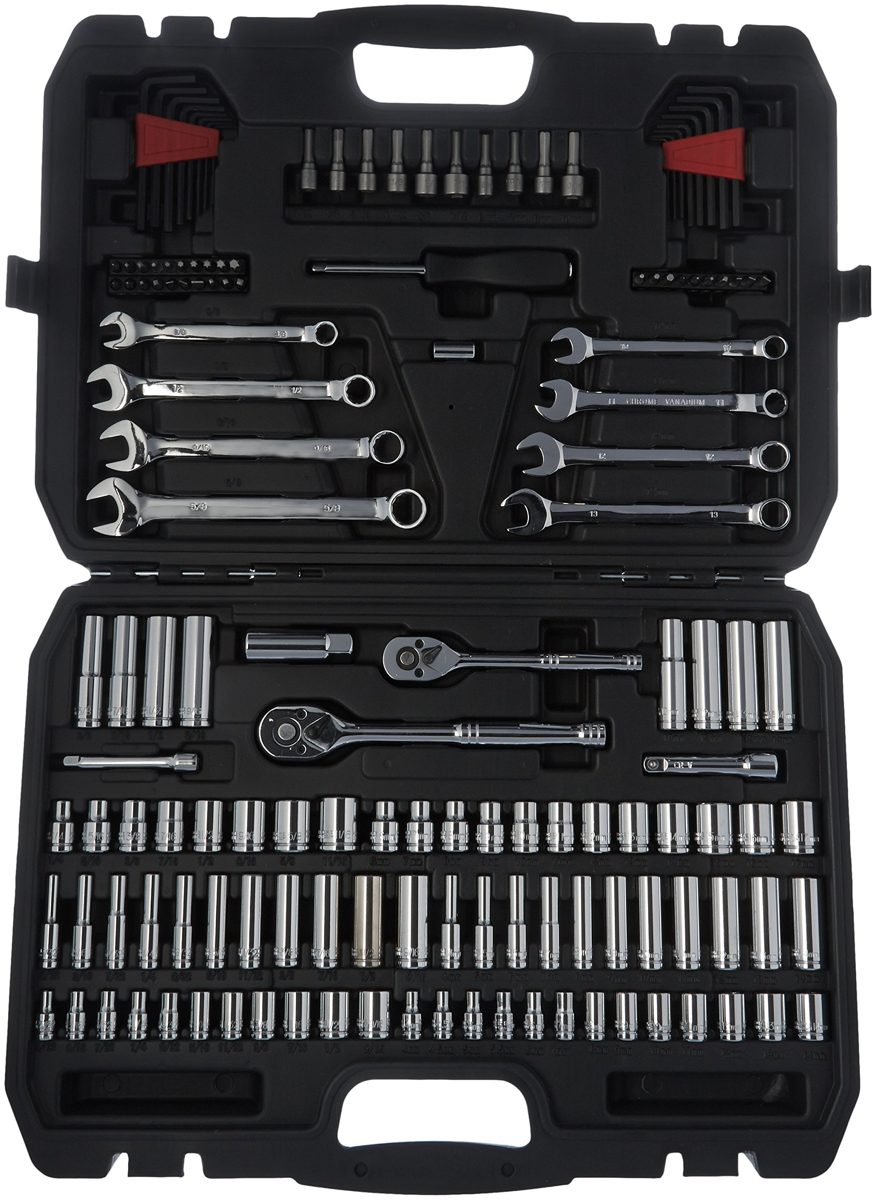 AmazonBasics Mechanic Socket Tool Kit Set With Case - Set of 145