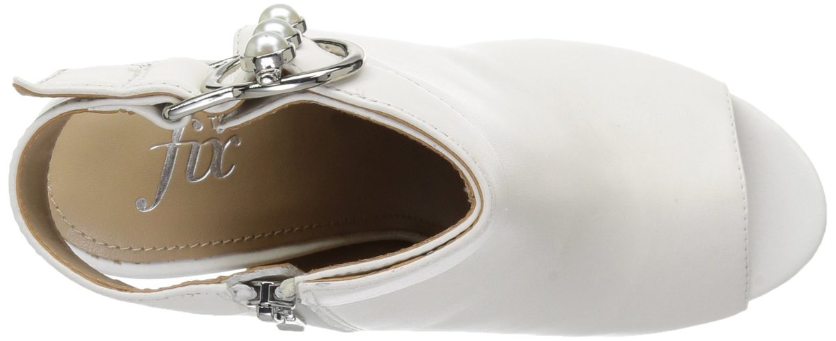 Amazon Brand - The Fix Women's Giana Open Toe Bootie with Pearl Buckle, bright white leather, 6.5 B US