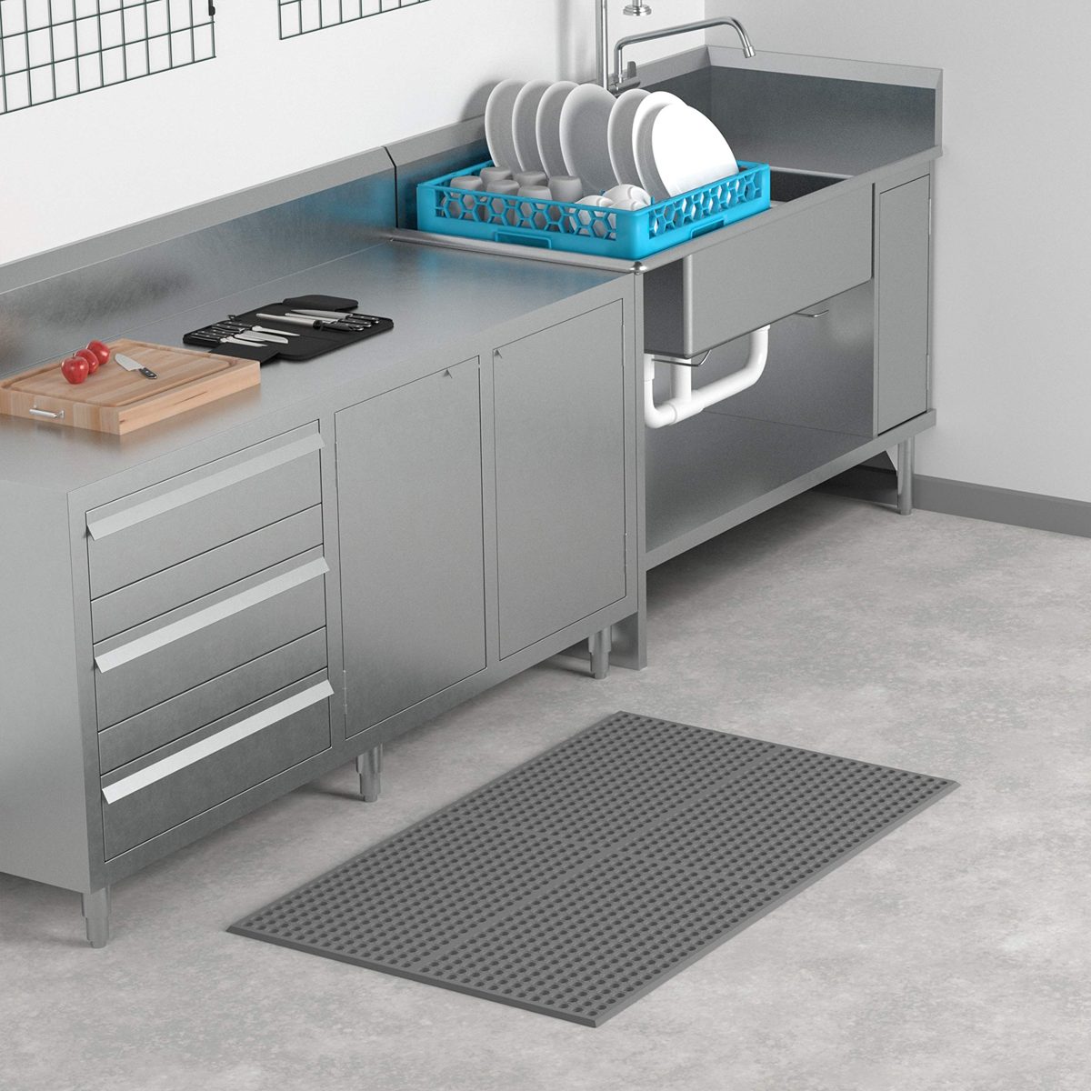 AmazonCommercial Anti-Fatigue Drainage Mat, (CFR) Cutting Fluid Resistant Rubber, 3' X 5', 1/2" Thickness, Gray