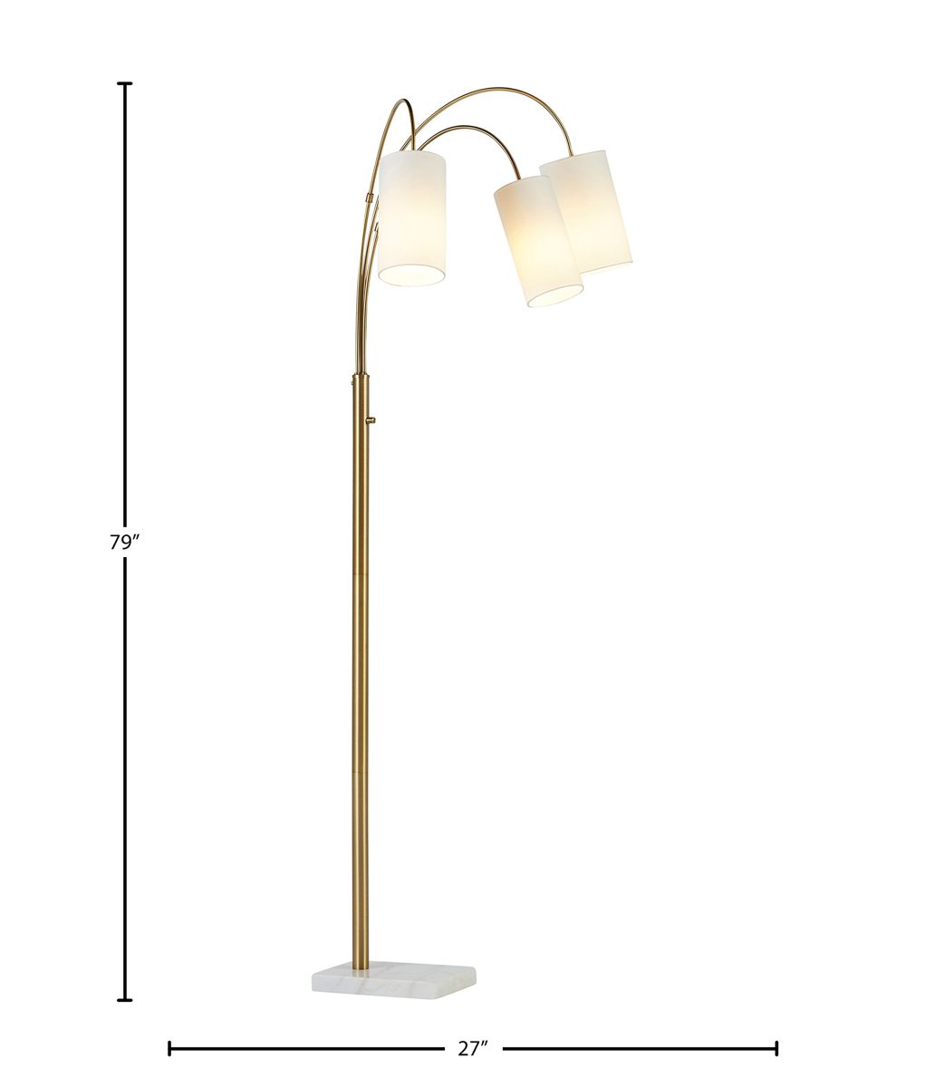 Rivet 3-Light Arc Floor Lamp, Marble and Brass, With Bulbs , 79" x 27" x 21"