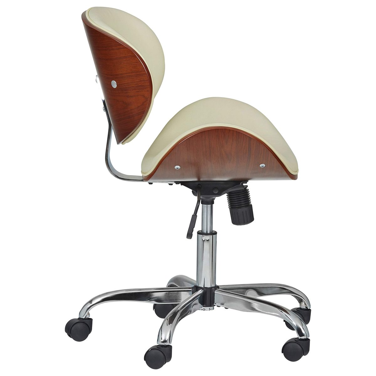 Rivet Langston Modern Wood and Leather Swivel Chair, 20.28" W, White