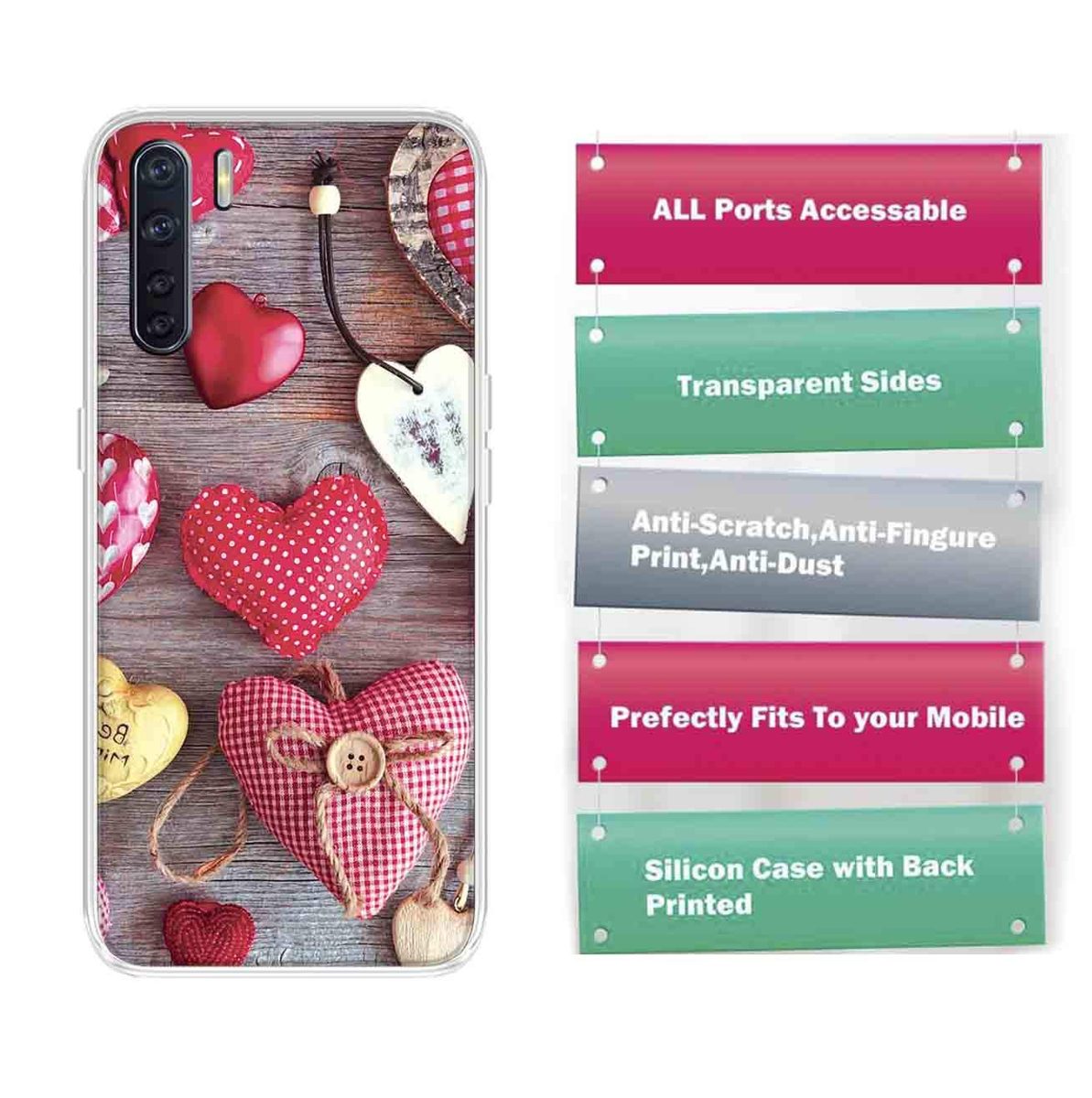 Amazon Brand - Solimo Designer Multicolor Heart Design Printed Soft Back Case Mobile Cover for Oppo F15