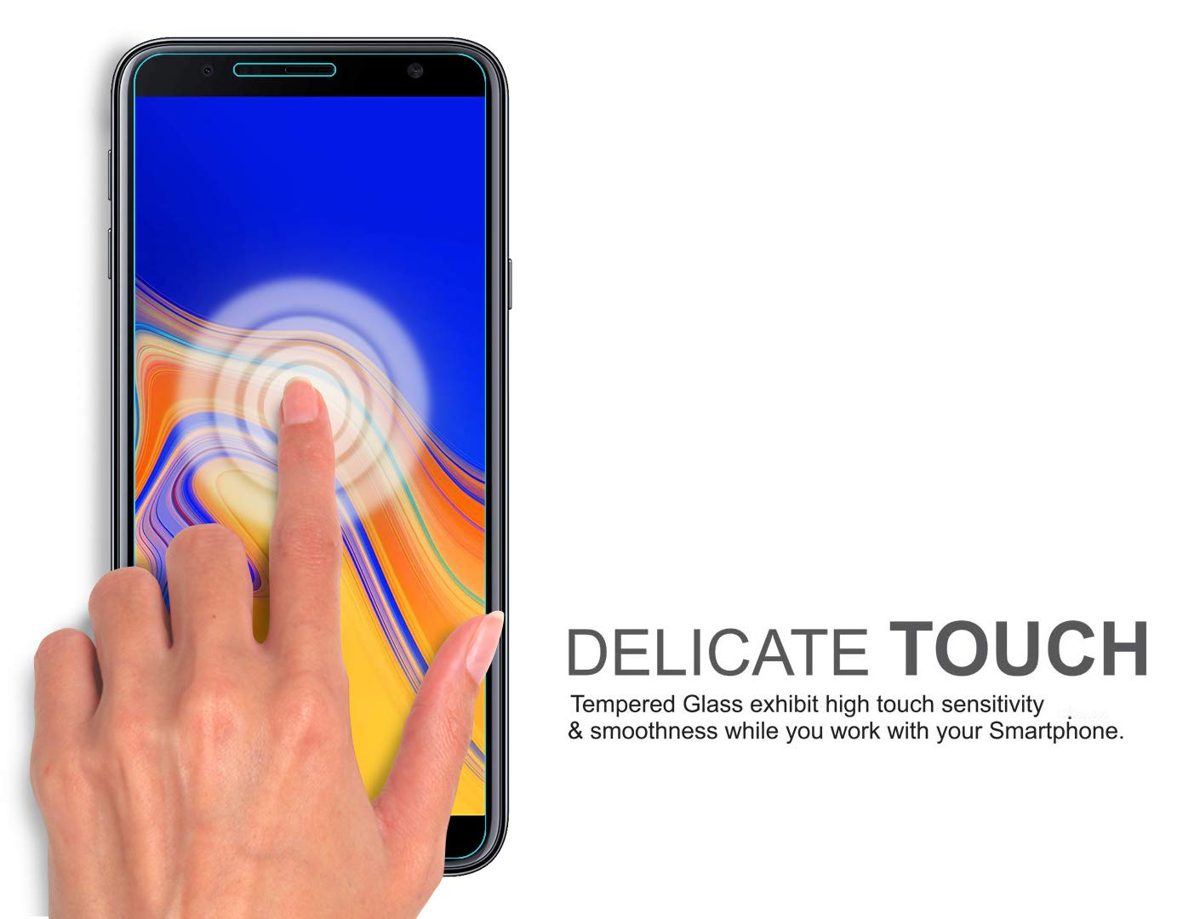 Amazon Brand - Solimo Tempered Glass for Samsung Galaxy J4 Plus with Installation Kit (Clear)