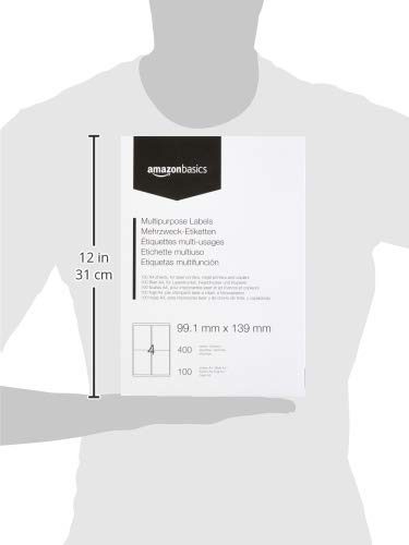 AmazonBasics Multipurpose Address Labels, 99.1mm x 139 mm, 100 Sheets, 4 Label per Sheet, 400 Labels