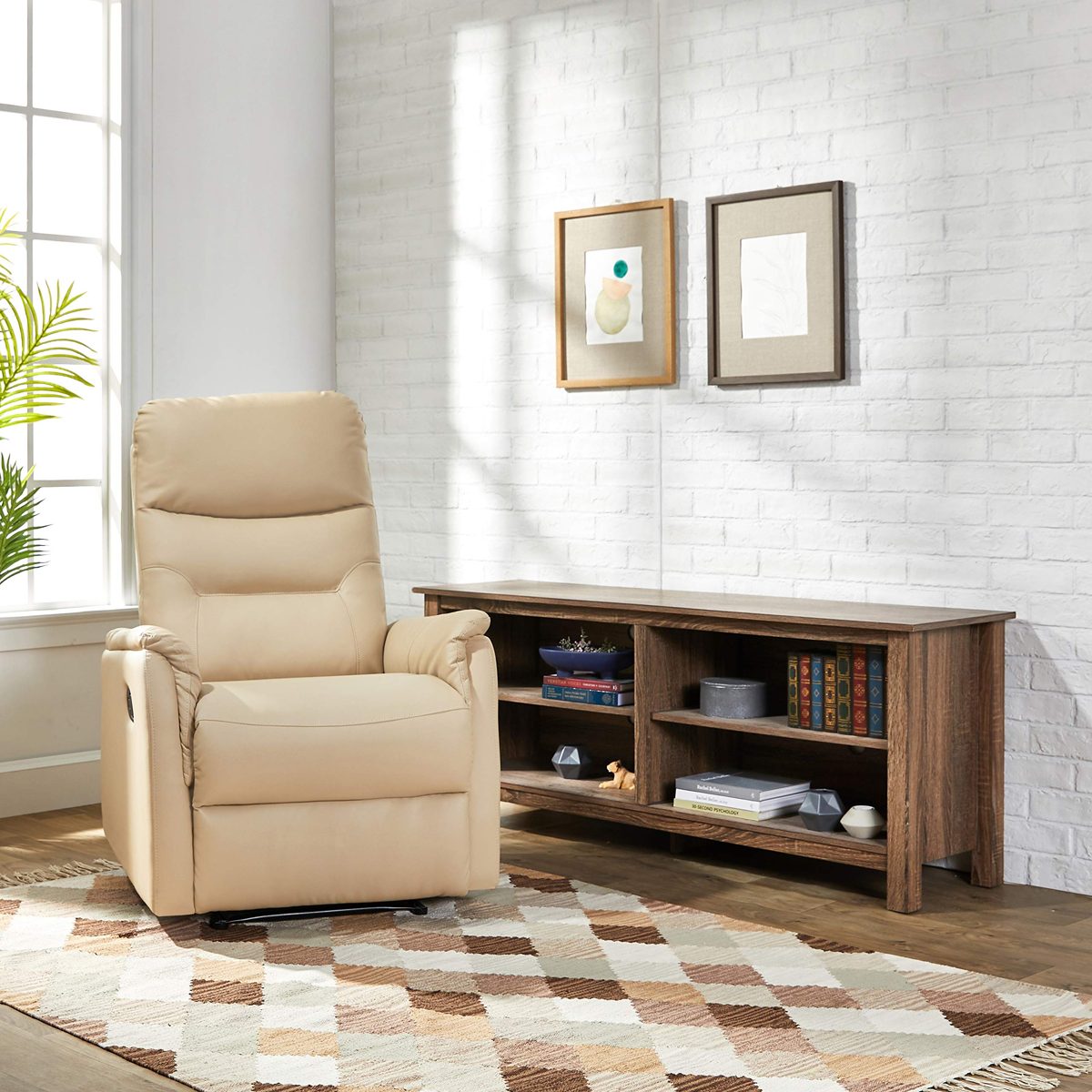 AmazonBasics Modern Faux Leather Pull-Tab Recliner Chair - Cream