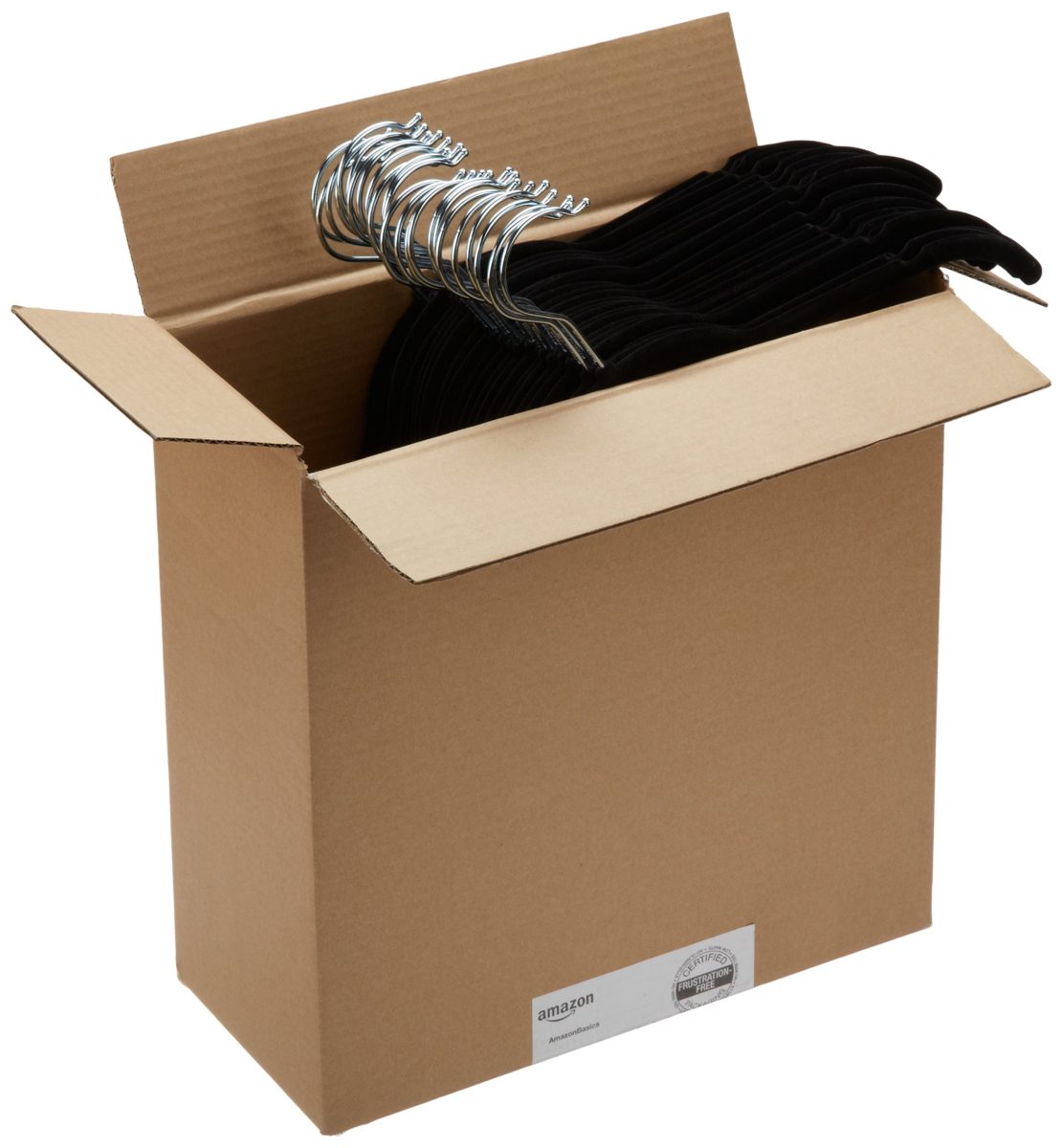 AmazonBasics Velvet Clothing Hangers - 50-Pack, Black (Renewed)