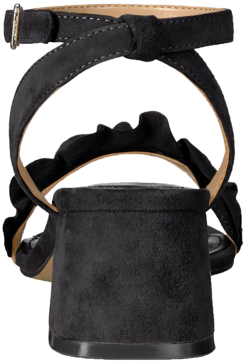 Amazon Brand - The Fix Women's Lizzie Block Heel Ruffled Sandal Heeled, Black Suede, 9 B US