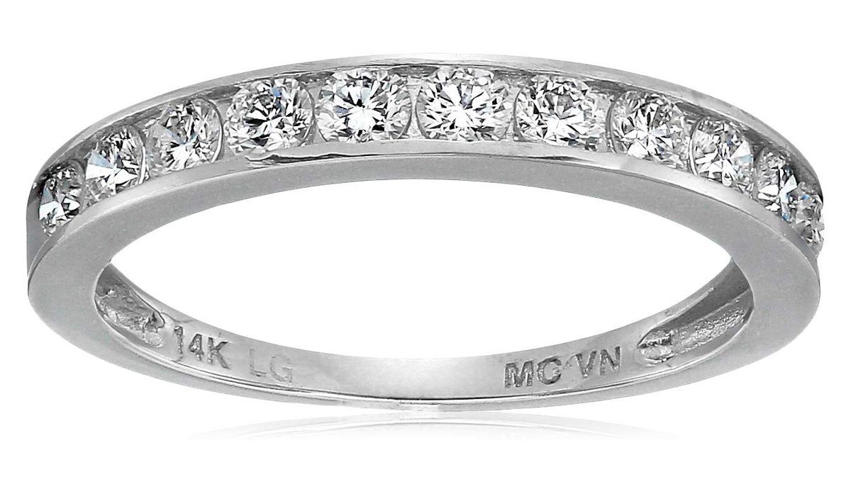 Lab Grown Diamond Channel Set Wedding Band in 14k White Gold (1/2 CT.TW., I-J Color, SI1-SI2 Clarity), Size 8