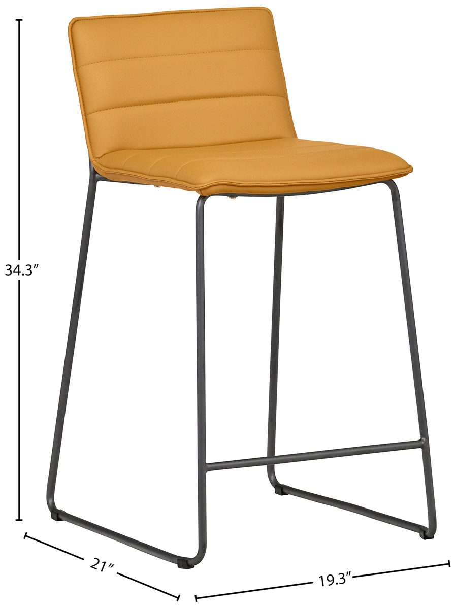 Amazon Brand – Rivet Julian Minimalist Modern Tufted Dining Room Counter Height Bar Stools, Set of 2, 34.3 Inch Height, Synthetic Leather, Autumn Yellow