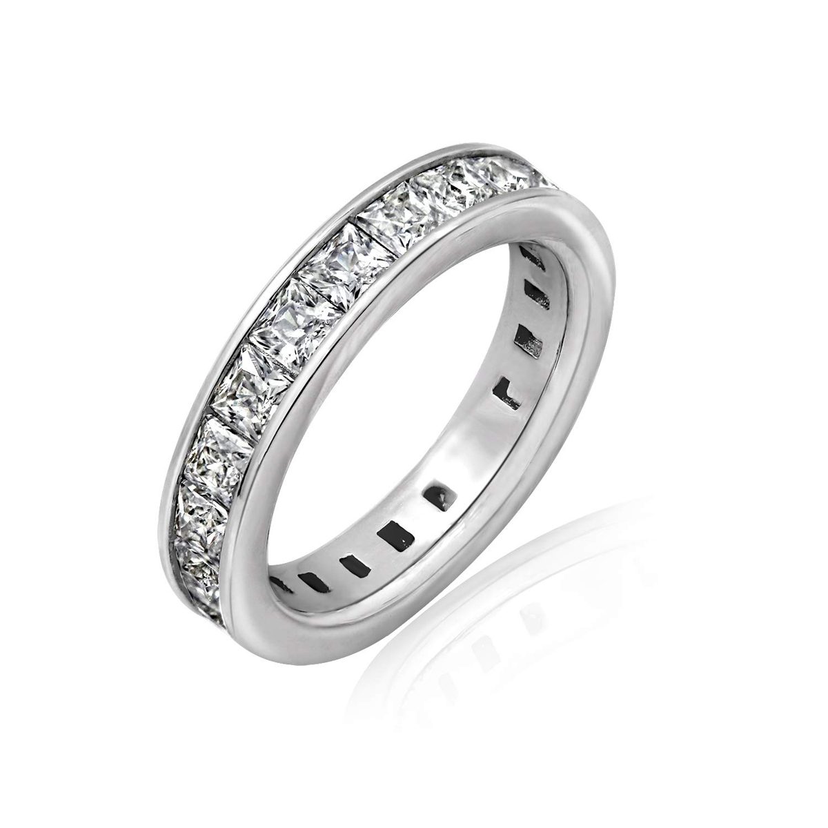 [Find] Amazon Collection roziumumekkisuta-ringusiruba- 3 mm Clear Square Cut Cubic Zirconia Crown kuzirukoniatyannerusettoetanitexibandoringu, Size 9