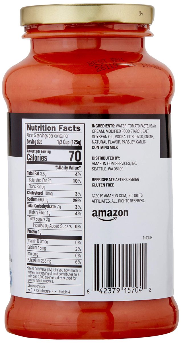 Amazon Brand - Happy Belly Vodka Cream Pasta Sauce, 24 oz (Pack of 6) (Previously Solimo)
