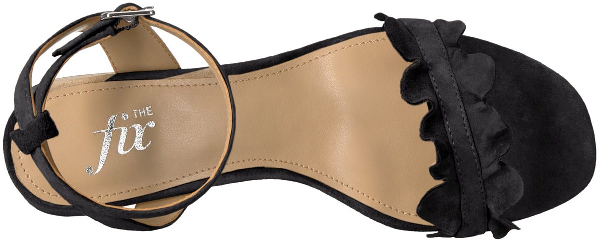 Amazon Brand - The Fix Women's Lizzie Block Heel Ruffled Sandal Heeled, Black Suede, 9 B US