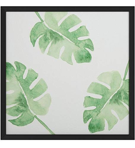 Amazon Brand – Rivet Watercolor Green Leaf Print Wall Art in a Black Wood Frame, 20" x 20"