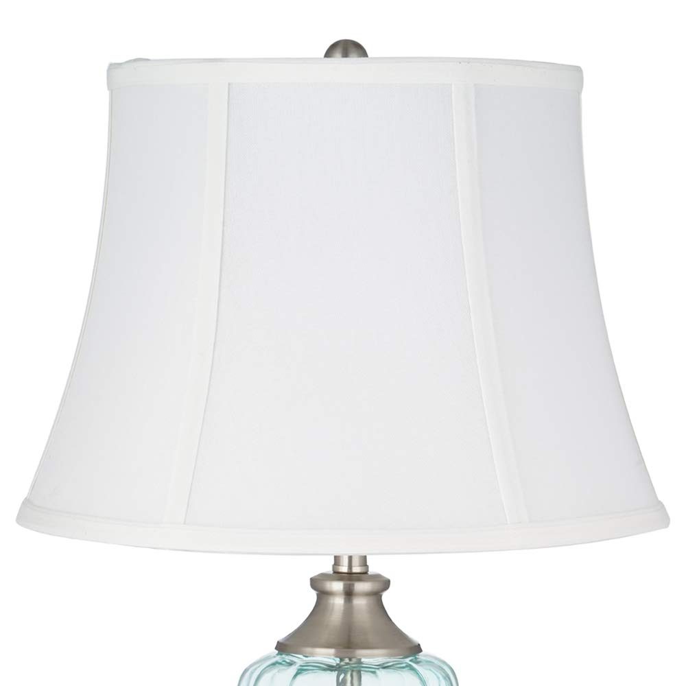 Amazon Brand – Ravenna Home Curved Glass Living Room Table Lamp with LED Light Bulb - 24.25 Inches, Brushed Nickel With Blue Glass