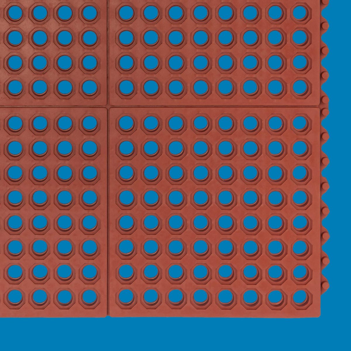 AmazonCommercial Anti-Fatigue Drainage Modular Mat With One Sided Built-In Connectors, Rubber, 3' X 3', 5/8" Thickness, Red Grease-Resistant