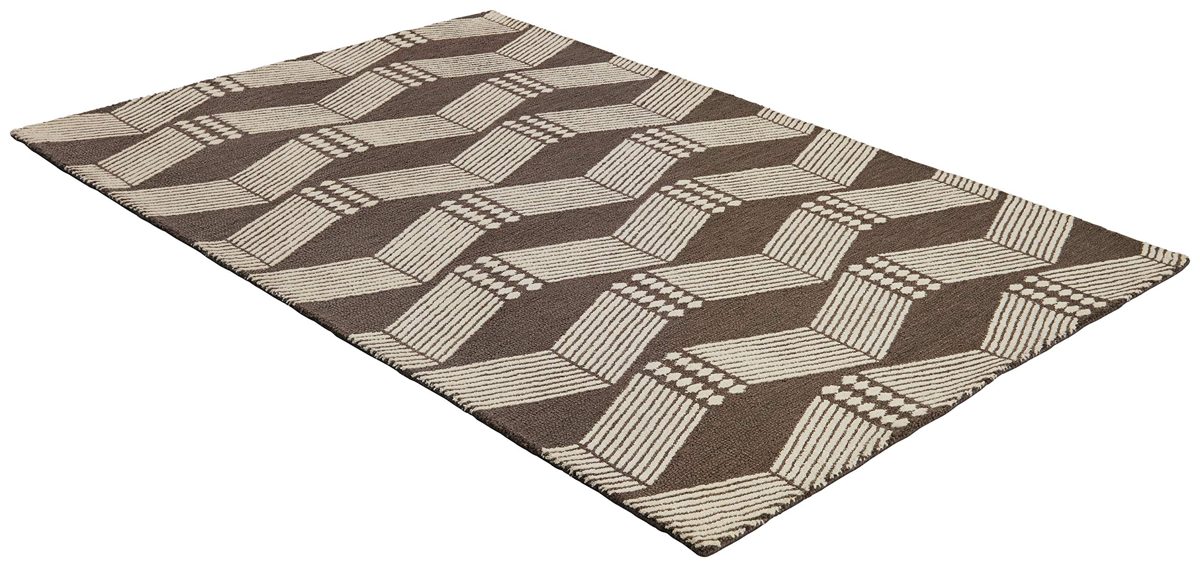 Amazon Brand – Rivet Handcrafted Wool-and-Cotton Rug with Undulating Stripes, 5' x 8', Cream and Taupe