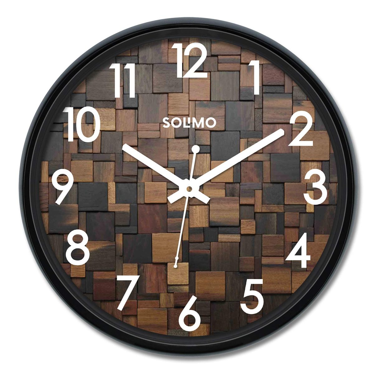 Amazon Brand - Solimo 12-inch Wall Clock - Wood Craft (Silent Movement)