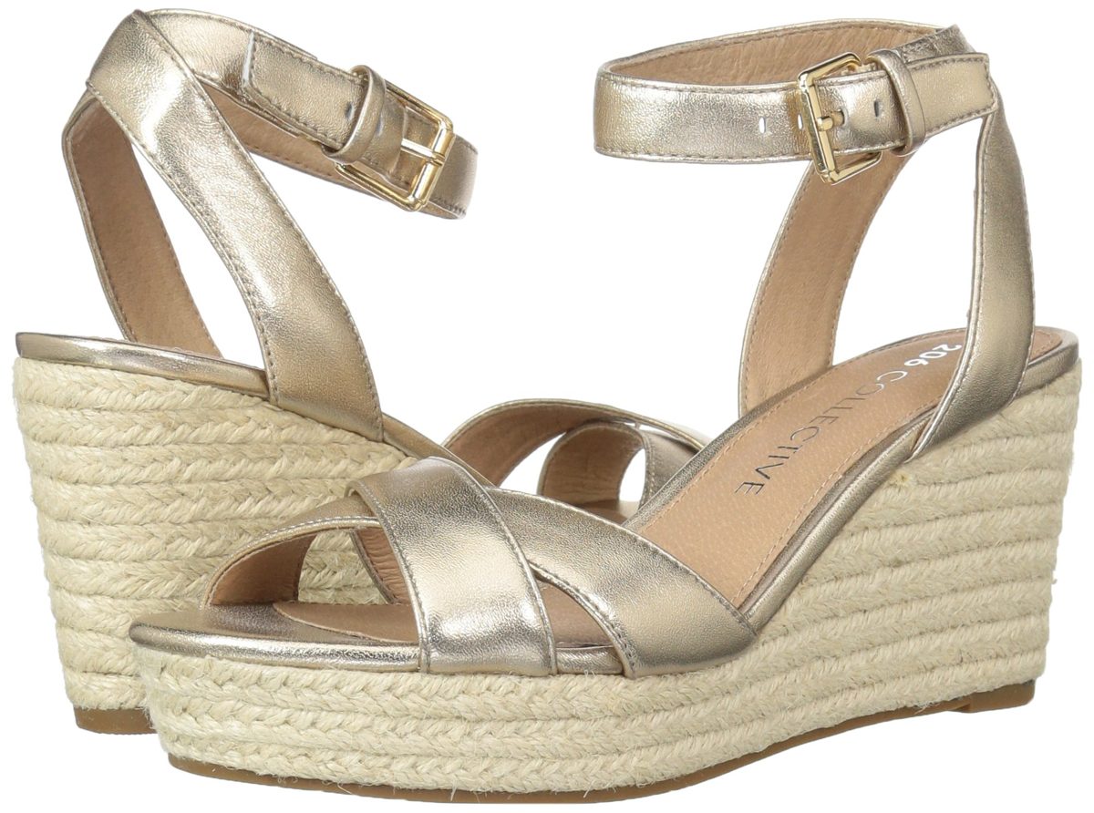 Amazon Brand - 206 Collective Women's Campbell Espadrille Dress Wedge-High Sandal, gold leather, 9.5 B US