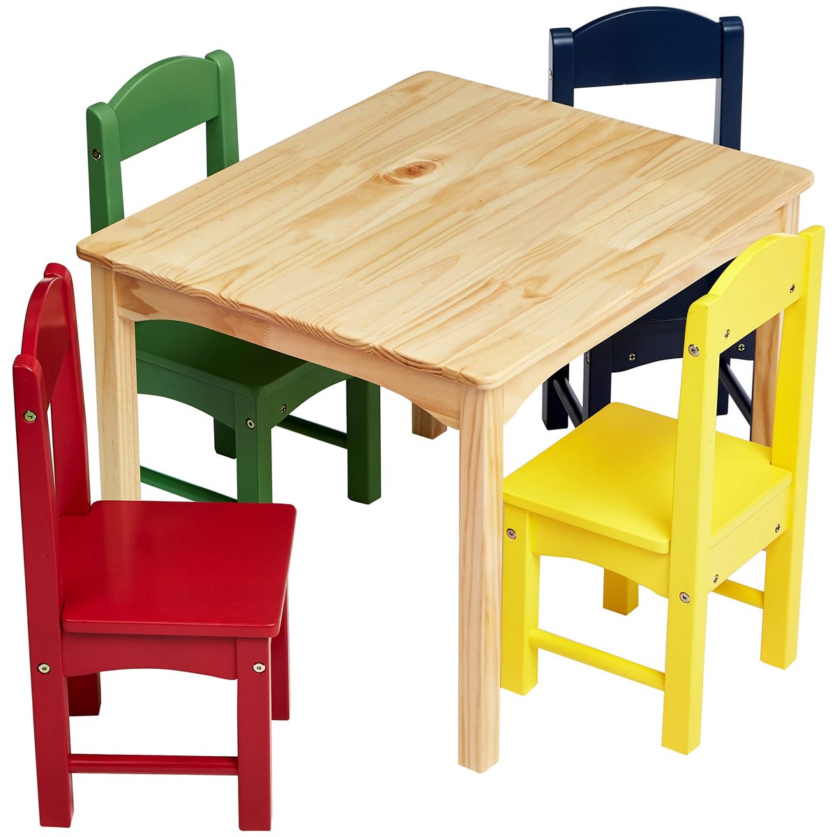 AmazonBasics Kids Wood Table and 4 Chair Set, Natural Table, Assorted Color Chairs