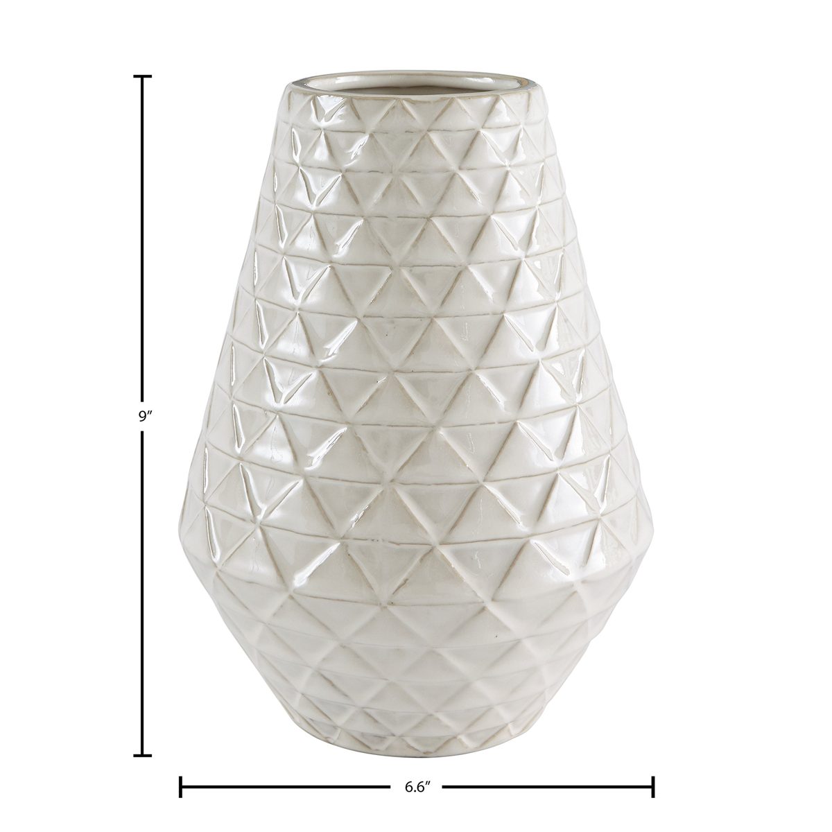 Amazon Brand – Stone & Beam Modern Farmhouse Triangle Pattern Stoneware Home Decor Flower Vase - 9 x 6.6 Inches, Ecru White