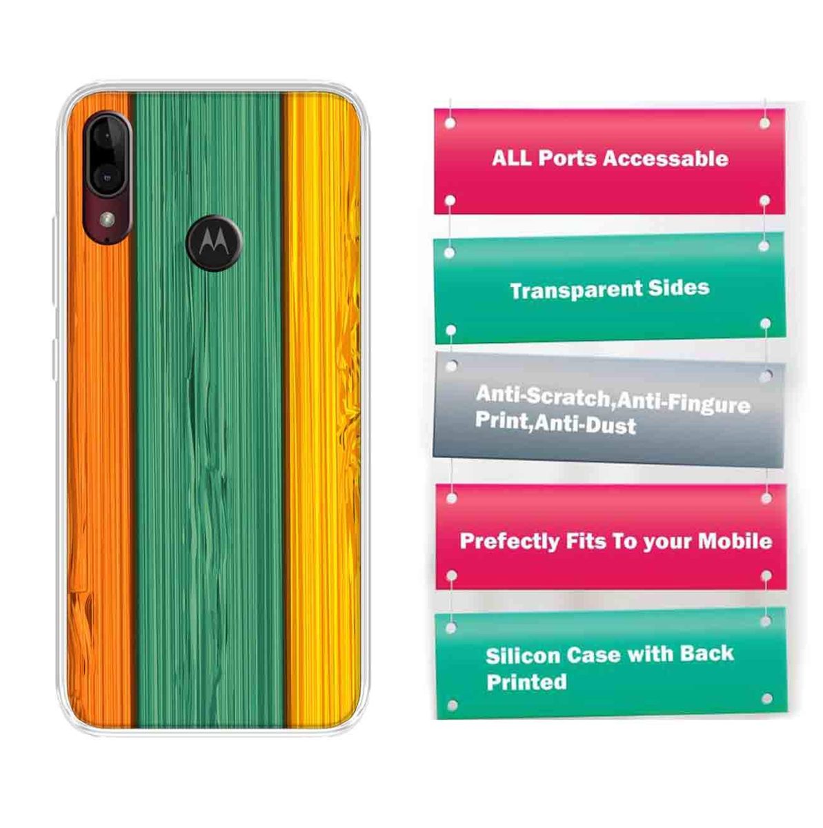 Amazon Brand - Solimo Designer Multicolor Vertical Wooden Pattern Printed Soft Back Case Mobile Cover for Motorola Moto E6s / Motorola Moto E6 Plus