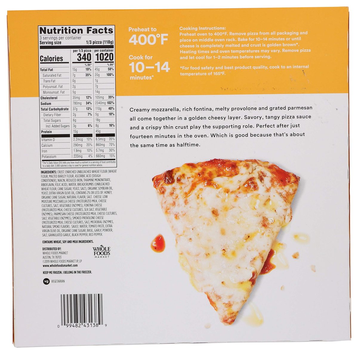 365 Everyday Value, Four Cheese Thin Crust Pizza, 12.5 oz, (Frozen)