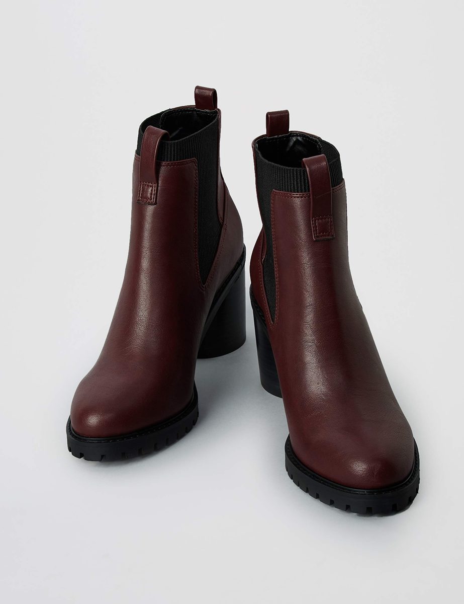 Amazon Brand - find. Chunky Sole Chelsea Boots, Rot Burgundy), US 7.5
