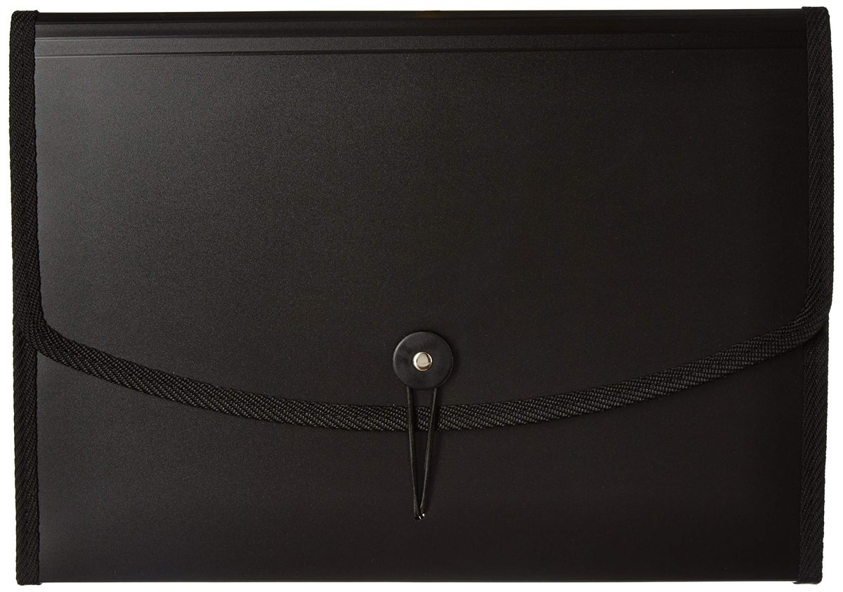 Amazon Brand - Solimo Expanding File Folder, Letter Size (Fits A4 Paper), Black, with 12 pockets