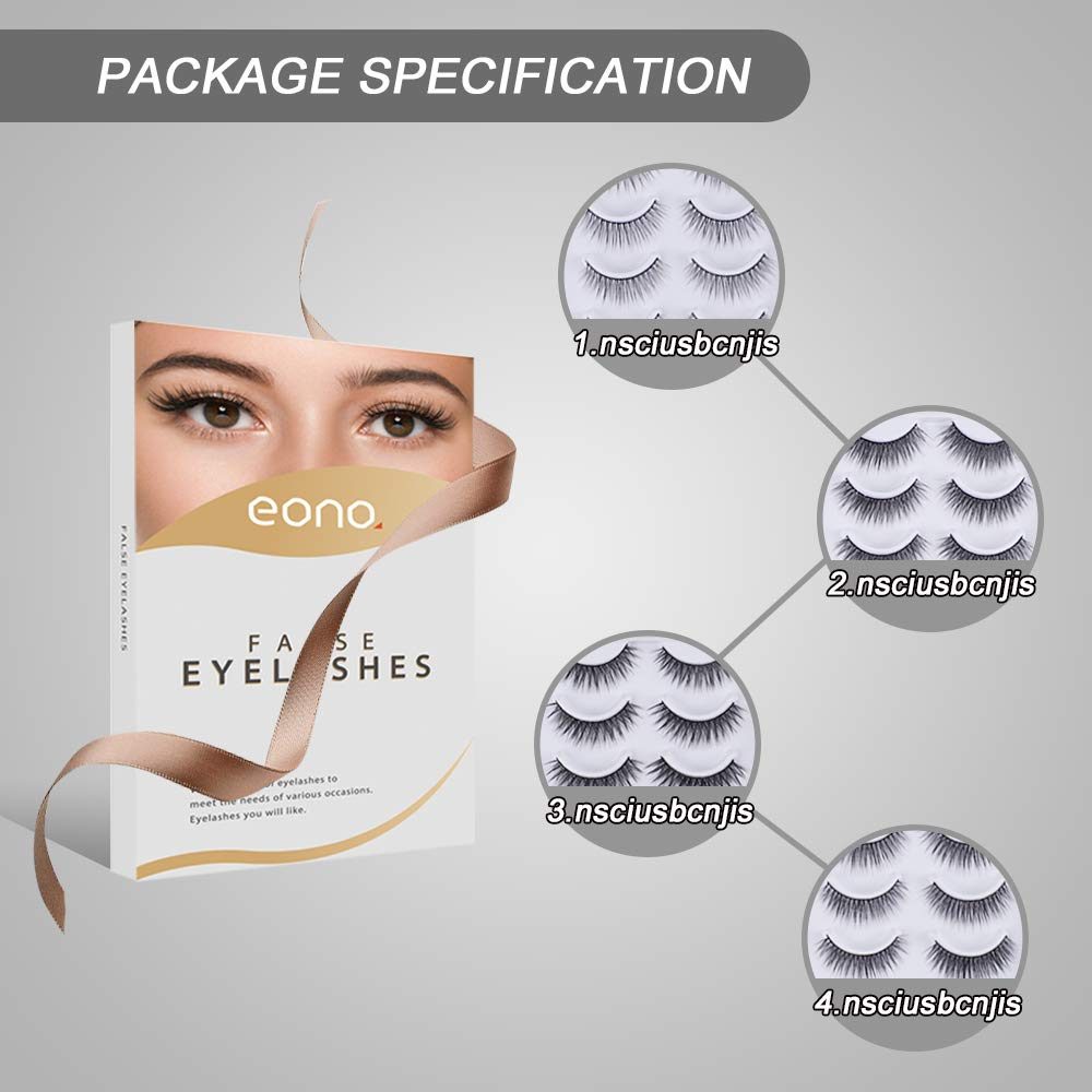 Eono by Amazon - 20 Pairs of 3D False Eyelashes, 4 Styles of Eyelashes, Reusable, Suitable for Novice Use, Make-up Essential Products