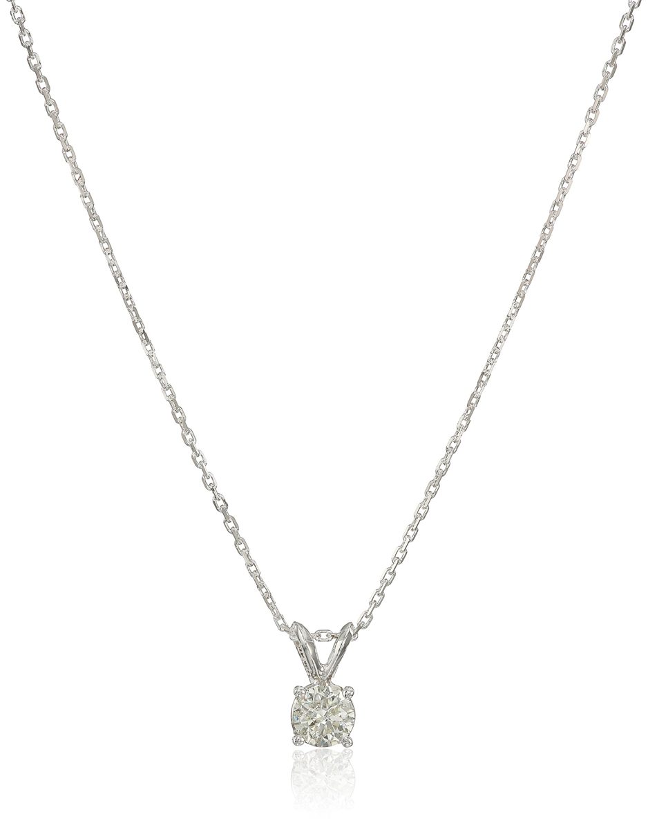 14k White Gold Round-Cut Diamond Solitaire Pendant Necklace (1/2cttw, K-L Color, I1-I2 Clarity), 18"
